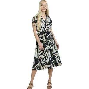 NWT Time and Tru Women's Cotton blend Midi Shirtdress Black/Tan Print